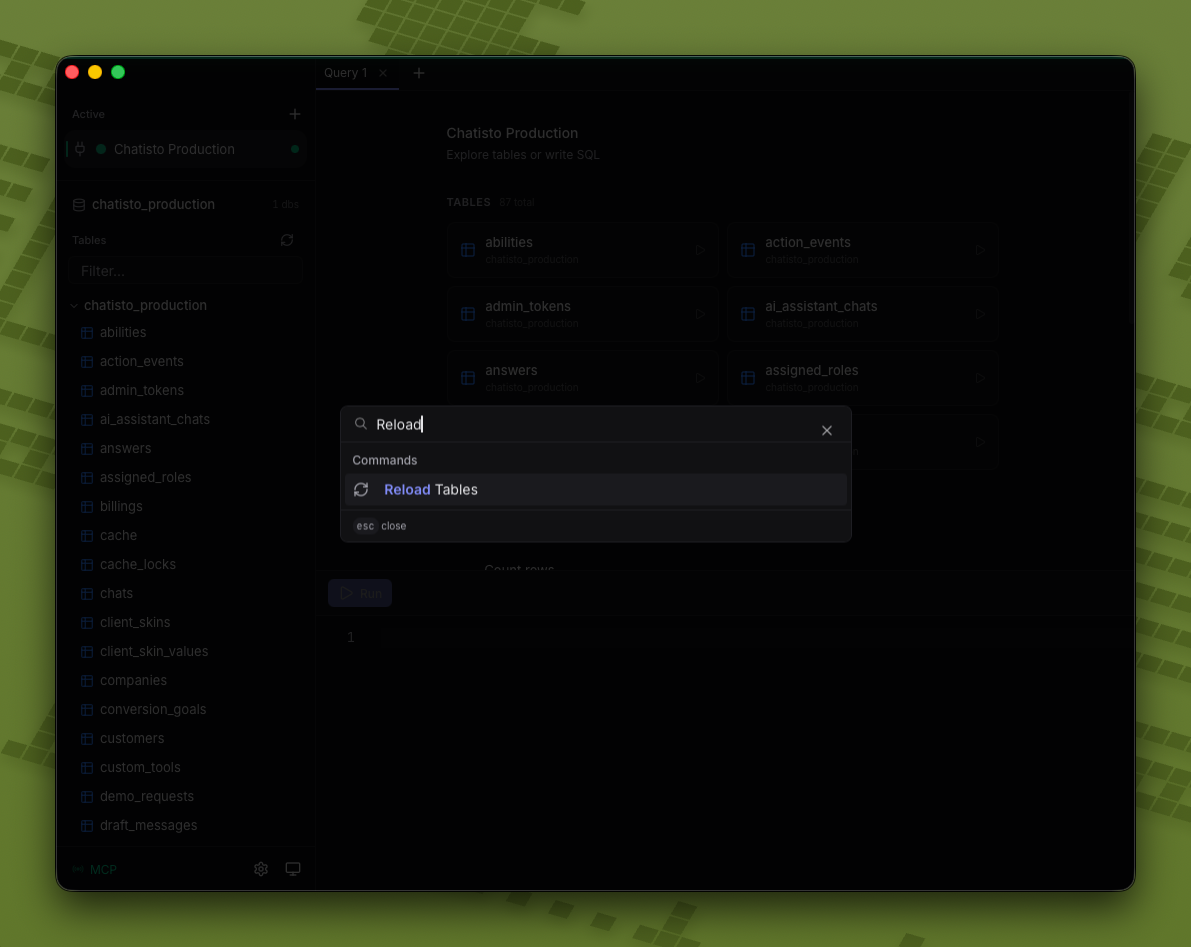 Reload tables command in Queryline 1.2.4